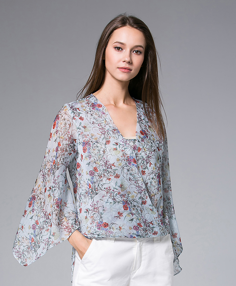 Tops - Flowers Printed silk Chiffon top